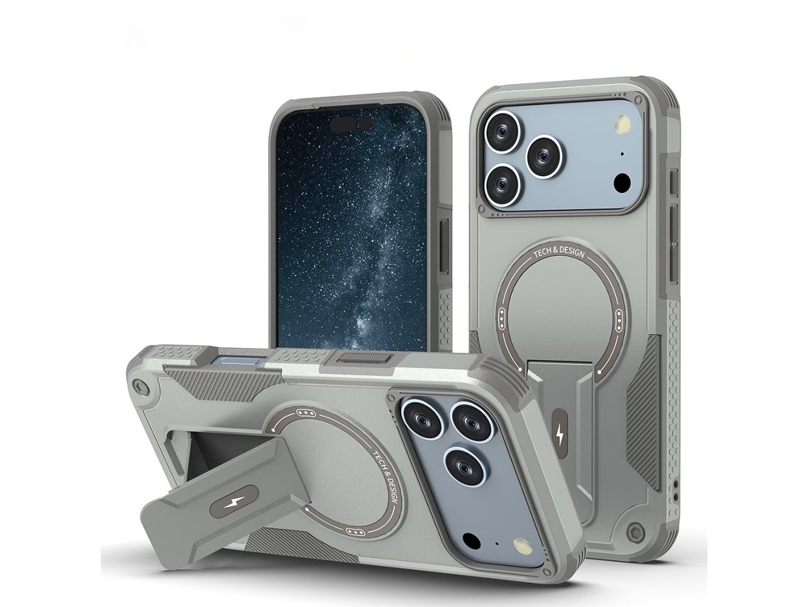 Capa Para Iphone 18 Pro Max, Resistente A Quedas E Impactos, Com Suporte Integrado Cinza Hibbent