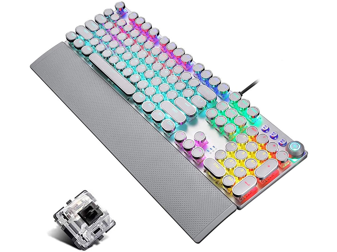 Teclado Gamer Steampunk, Estilo Máquina De Escrever Retrô Com Retroiluminação Led E Teclas Redondas, Totalmente Anti Ghosting Para Jogos E Trabalho De