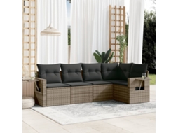 Vidaxl 5 Pcs Conjunto Sofás De Jardim C/ Almofadões Vime Pe Cinzento