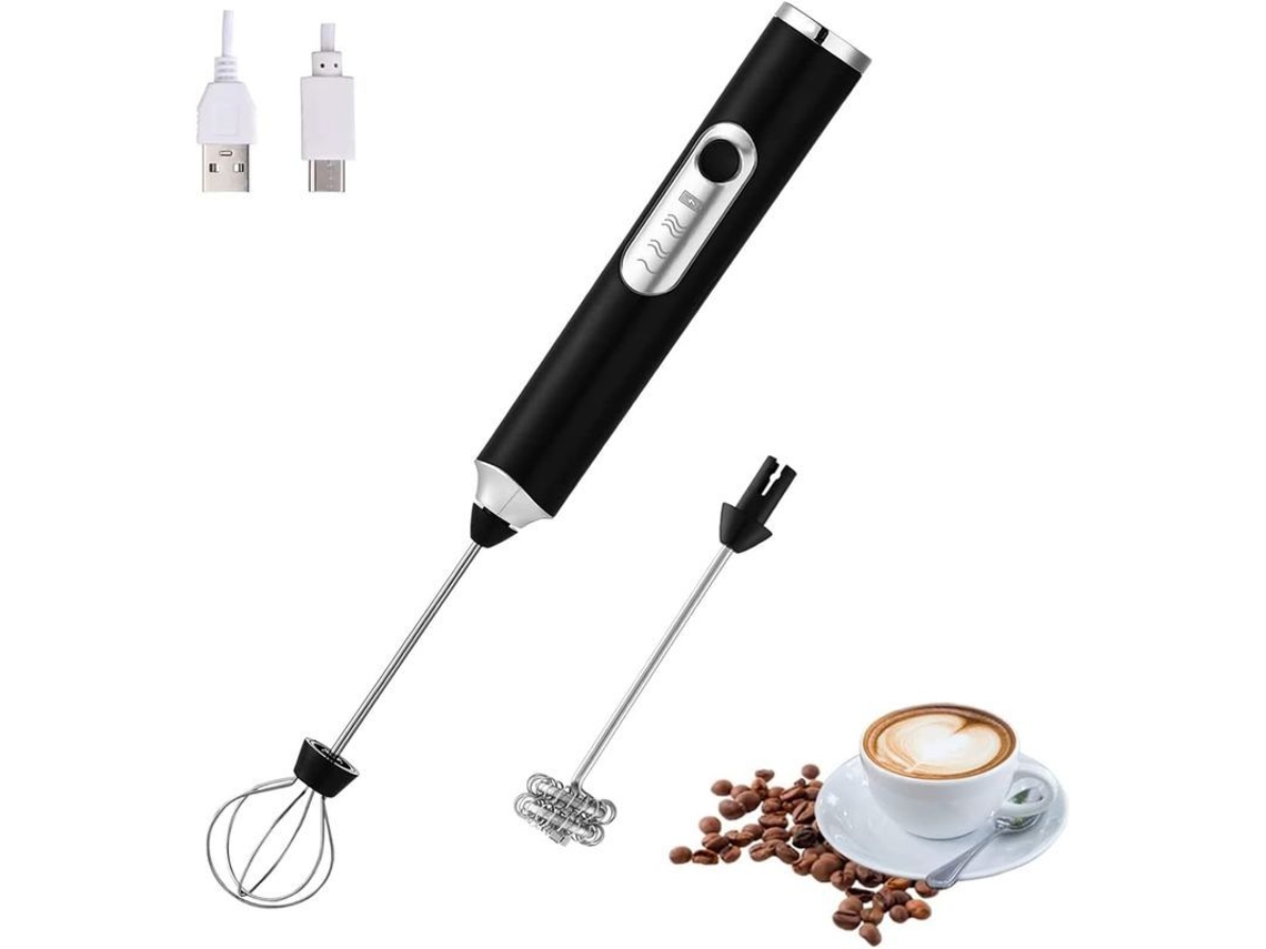 2026-batidora De Leche Eléctrica Portátil Com 2 Cabeçotes, Batidor De Café Com Carregamento Usb Recarregável, Preto