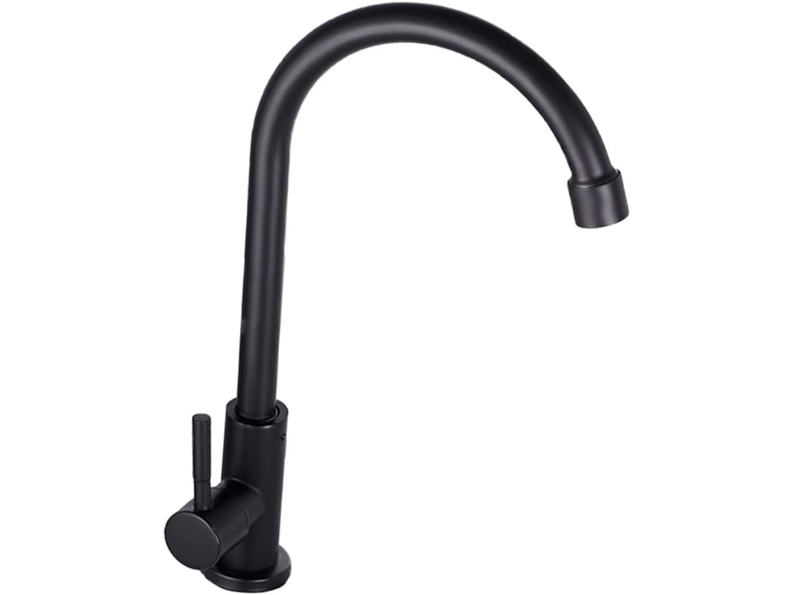 Torneira Doméstica De Aço Inoxidável Com Rotação De 360° E Saída Única, Na Cor Preta, Para Água Fria.