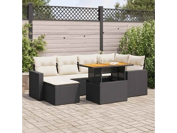 Vidaxl 7 Pcs Conjunto de Sofás P/ Jardim C/ Almofadões Vime Pe Preto