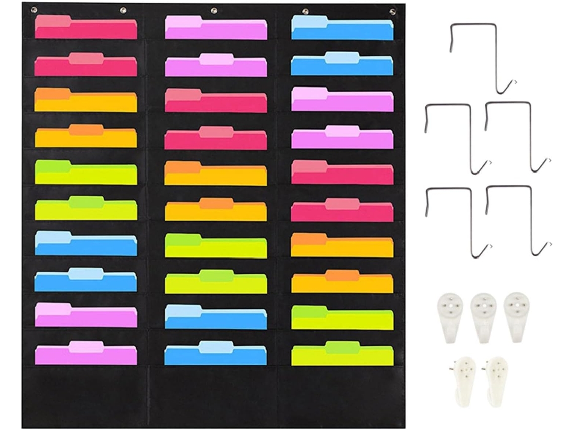 Organizador De Parede Com 30 Bolsos, Revestido Em Tecido Oxford, Ideal Revistas, Canetas E Pastas