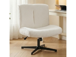 Poltrona Giratória De Destaque, Poltrona Estofada Em Veludo Com Ajuste De Altura Para Sala De Estar, Escritório, Branco Creme
