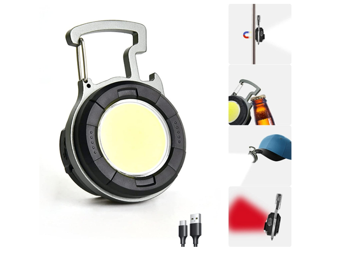 Lanterna de Bolso Lanterna de Chaveiro Recarregável de 500 Lúmens Luz de Trabalho Portátil com 4 Modos de Luz com Suporte Dobrável Preto YIZHOOD