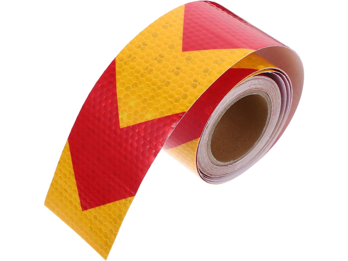 Fita Refletora De Segurança Com Setas, 5 Cm, Xm, Amarelo Fluorescente E Vermelho, Autoadesiva.