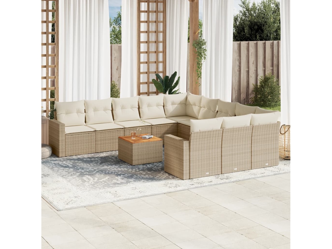 Vidaxl 12 Pcs Conjunto De Sofás P/ Jardim Com Almofadões Vime Pe Bege