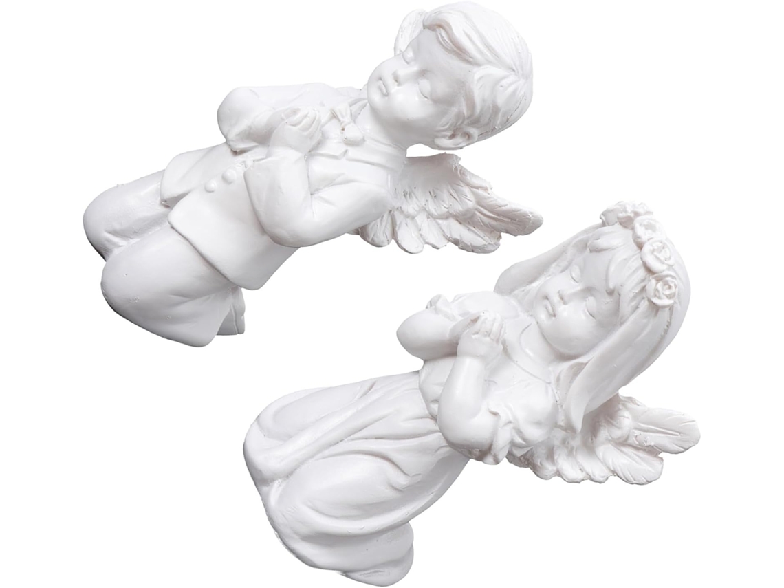 Conjunto 2 Estatuetas Adoráveis Resina Branca Superfície Design Permite Fiquem Ornamento Romântico Presente GOKOCO