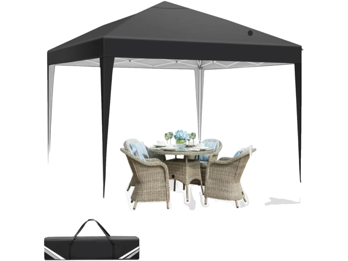 Gazebo, Tecido Oxford Impermeável, Altura Ajustável, 4 Sacos De Areia Incluídos, Preto Oem