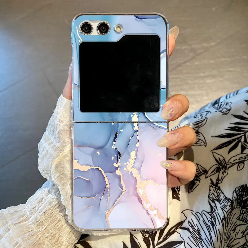 Capa Dobrável Transparente Em Policarbonato (a503)samsung Z Flip6) Com Estampa De Mármore.
