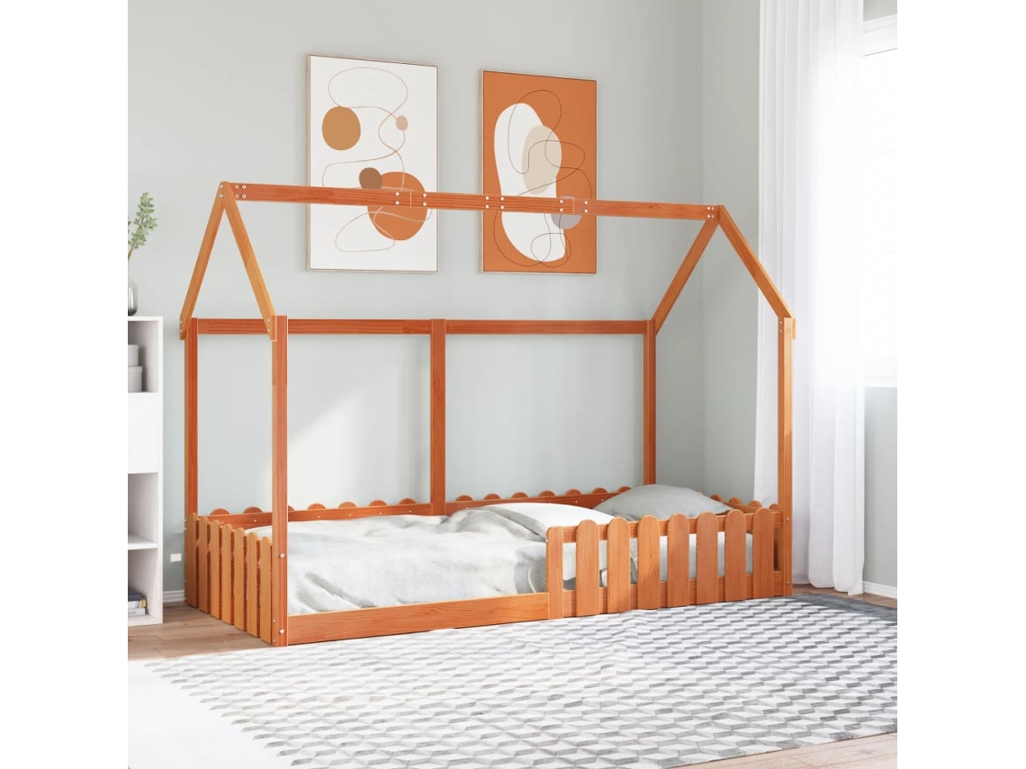 Vidaxl Cama Infantil Formato Casa 90x200 Cm Pinho Maciço Castanho mel