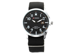 Reloj Deportivo De Cuarzo Para Hombre Con Correa De Lona Impermeable Y Calendario Blanco Negro