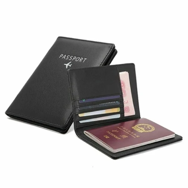 Porta-passaporte Em Couro Pu, Preto Sólido