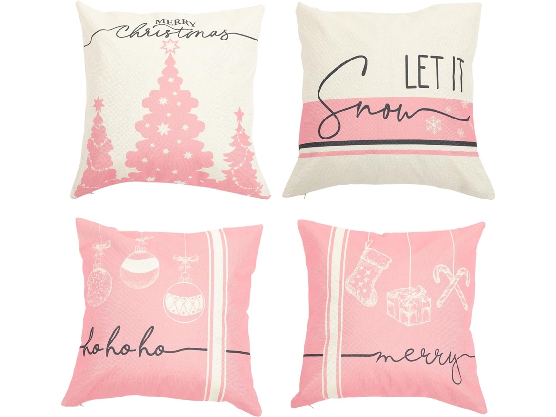 Conjunto de 4 Fronhas Natalinas, Festivas, Decorativas em Estilo Campestre, Fáceis Montar e Remover. CHABERLU