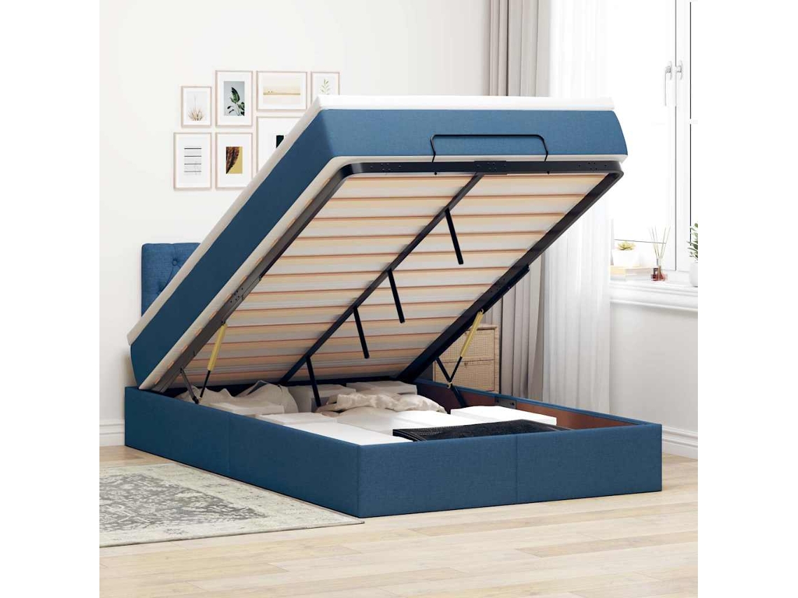 Vidaxl Cama Otomana Com Colchão Leds 120x190cm Tecido Azul