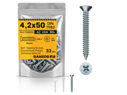 Parafuso Autorroscante Cabeça Chata Phillips Inox A2 Din 7982 4.2x50 (33 Un.) Ranzor | Self-tapping Screw Aisi 304