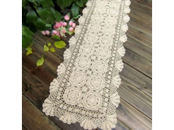 Caminho De Mesa De Renda Retangular Com Estampa Floral, Feito À Mão Em Crochê, 100 Algodão (floral Bege, 40 X 99 Cm)