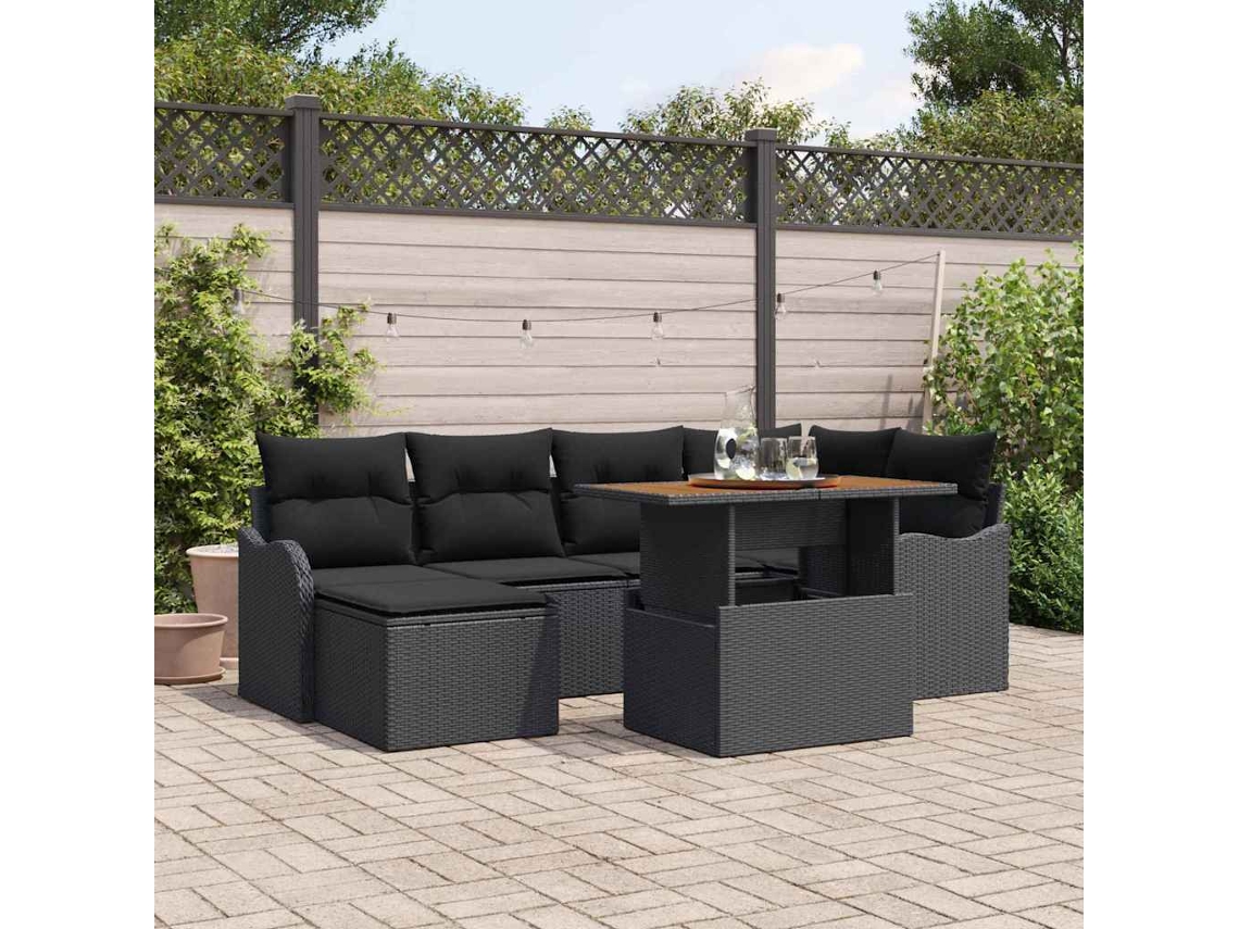 Vidaxl Conjunto de Sofá de Jardim 7 Pcs Preto Rattan Sintético