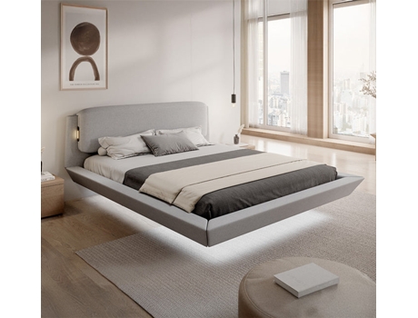 Cama De Casal Flutuante Beatrice Design Domensino Mdf Cinzento (180x200)