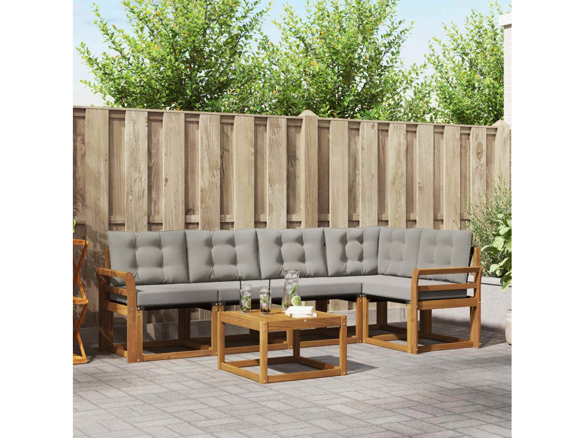Vidaxl Conjunto De Sofás Para Exterior 6 Pcs Cinza Natural E Claro