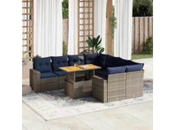 Vidaxl 9 Pcs Conjunto Sofás P/ Jardim Com Almofadões Vime Pe Cinzento