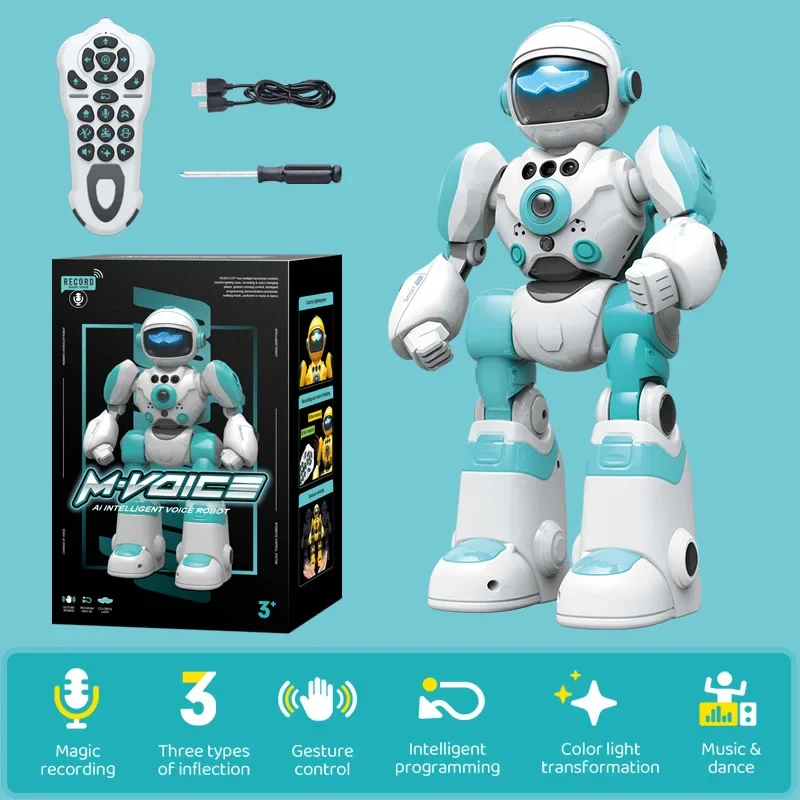 Robô com Controle Remoto, Controle por Gestos, Brinquedo Musical e Dançante, Presente para Crianças MDUG (azul)