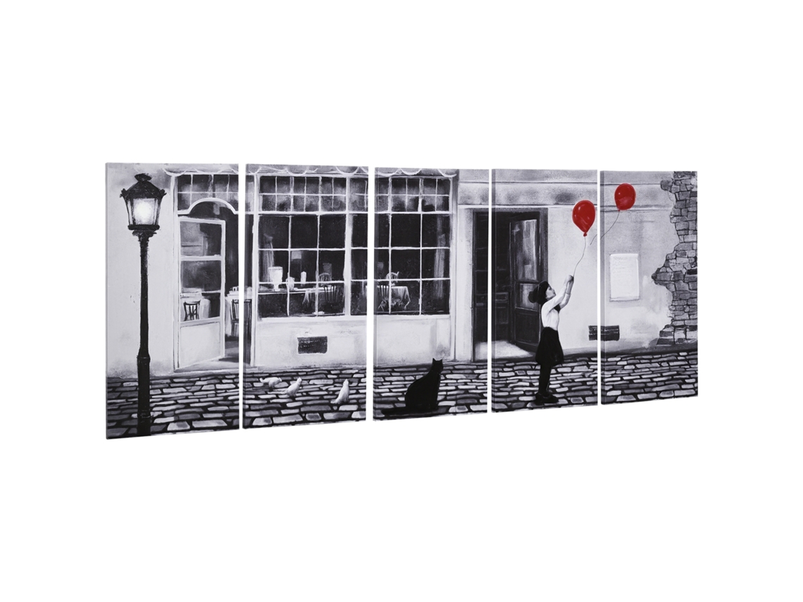 Impressão em tela com menininha, 5 peças, lona de pinheiro, verniz à base de água, 80x40cm preto, branco, vermelho | S/MARCA