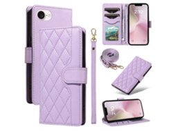 Capa Tipo Carteira Em Couro Com Losangos Para Iphone 16e - Roxo Claro