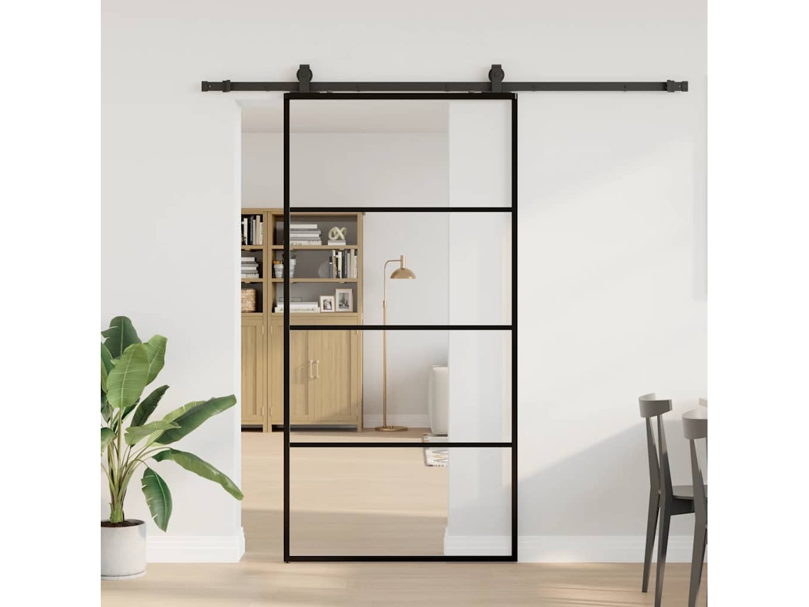 Vidaxl Porta Desliz. C/ Conj. Ferragens 102,5x205cm Vidro Esg Preto