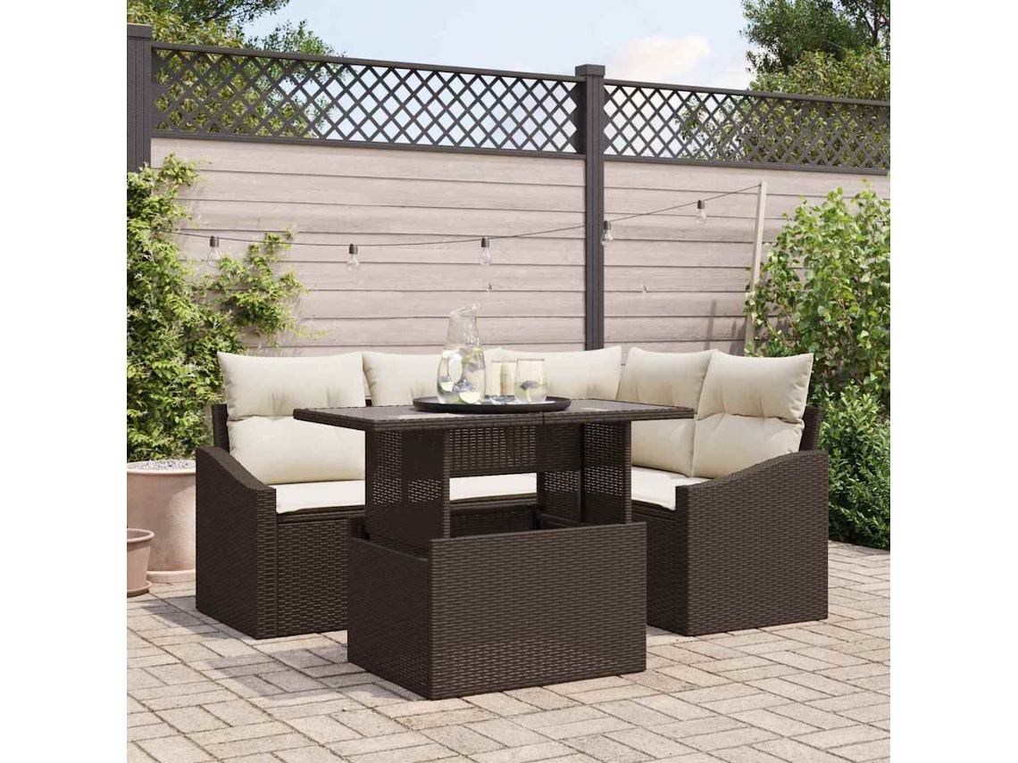 Vidaxl Conjunto De Sofá De Jardim 5 Unid. Marrom E Creme