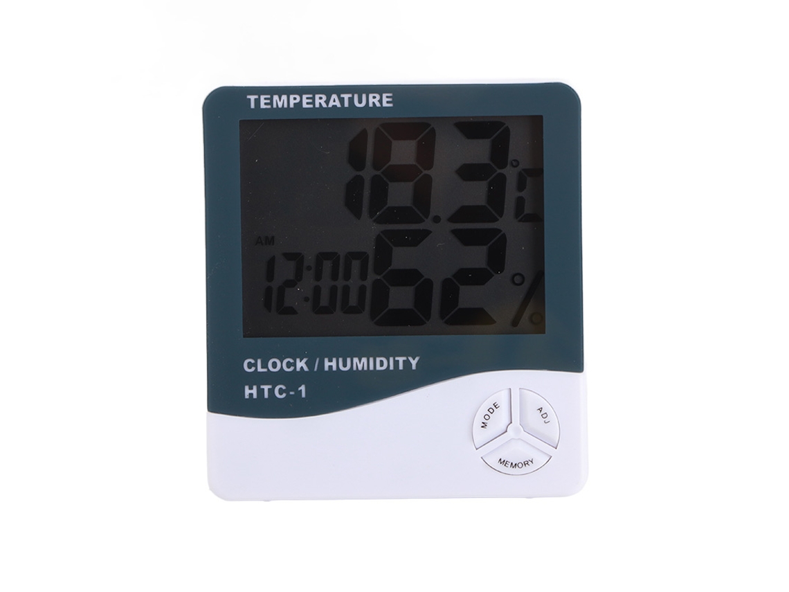 Termômetro de Umidade Digital Htc 1 Plástico Medição Precisa Tela Grande Hora Calendário Indoor