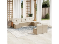 Vidaxl 9 Pcs Conjunto De Sofás P/ Jardim Com Almofadões Vime Pe Bege