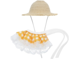 Kichouse Kit de Fantasia de Ganso para Varanda, Chapéu de Palha com Tira para o Queixo e Gola Xadrez Amarela e Branca CHABERLU