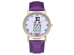 Reloj De Cuarzo Con Correa De Cuero Pu, Patrón De Letras Y Números Romanos, Unisex (morado)