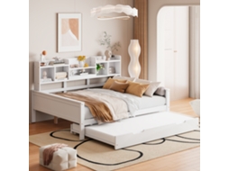 Sofá Cama Extensível 140x200cm Com Armário Lattenrost Carvalho Branco
