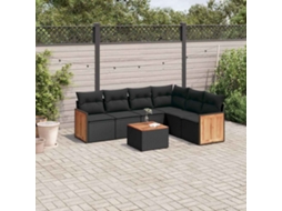 Vidaxl 7 Pcs Conjunto De Sofás P/ Jardim C/ Almofadões Vime Pe Preto