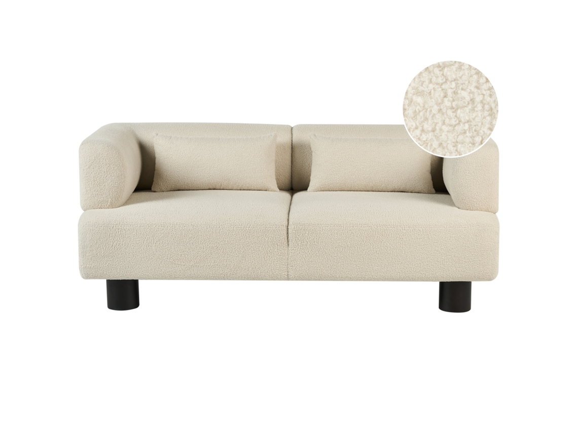 Sofá De 2 Lugares Beliani Movik De Bouclé Branco Creme 183x90x74