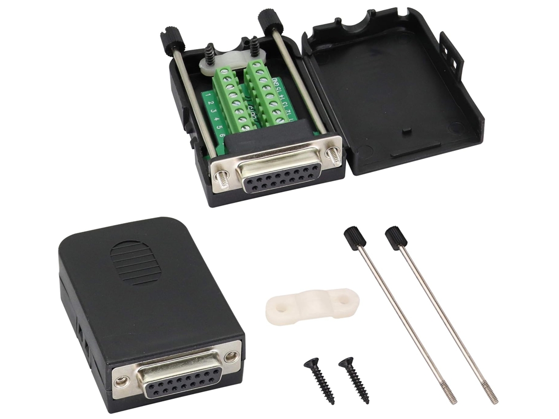 Adaptador de bloco de terminais de parafuso DB15 D-sub 15 pinos 2 fileiras DB15 fêmea para conector de módulo de sinal fêmea de 16 pinos/vias C