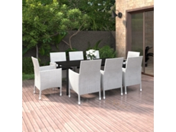 Vidaxl 9 Pcs Conjunto Jantar Jardim C/ Almofadões Vime Pe E Vidro