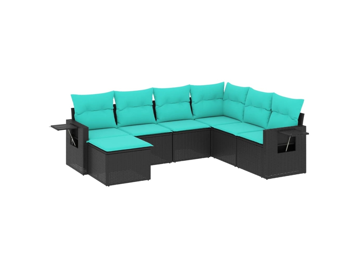 Conjunto de Sofá de Jardim, 7 Peças, Almofadas, Rattan Preto MAISON EXCLUSIVE