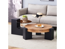 Mesa 2 Níveis Redonda Vidro Marrom Mdf Preta VOLTEDGE