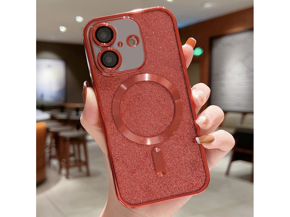 Capa De Tpu Para Iphone 16 Plus - Glitter - Acabamento Eletroplástico - Magsafe