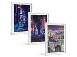Quadros Decorativos Para Parede Cidade Noturna, Luzes De Neon Moldura Branca Quadros Para A Sala De Estar Espelharte (3 Piezas De 40x60 Cm)