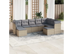 Vidaxl 9 Pcs Conjunto De Sofás P/ Jardim Com Almofadões Vime Pe Bege