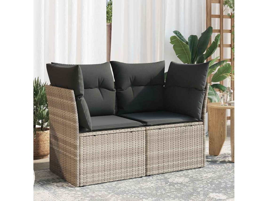 Vidaxl Sofá Jardim De 2 Lugares Com Almofadões Vime Pe Cinzento Claro