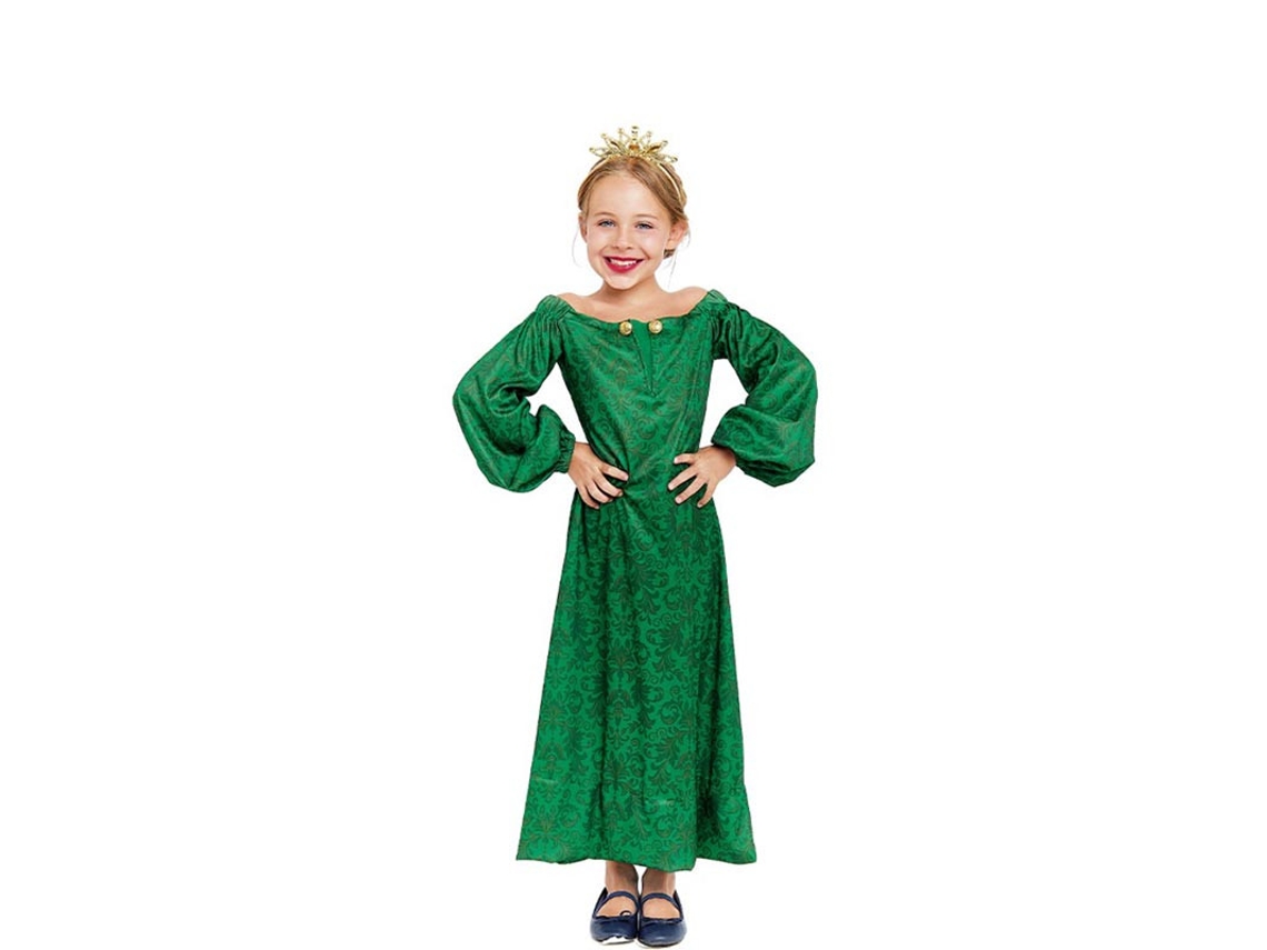 Fato de senhora medieval estampado verde para menina