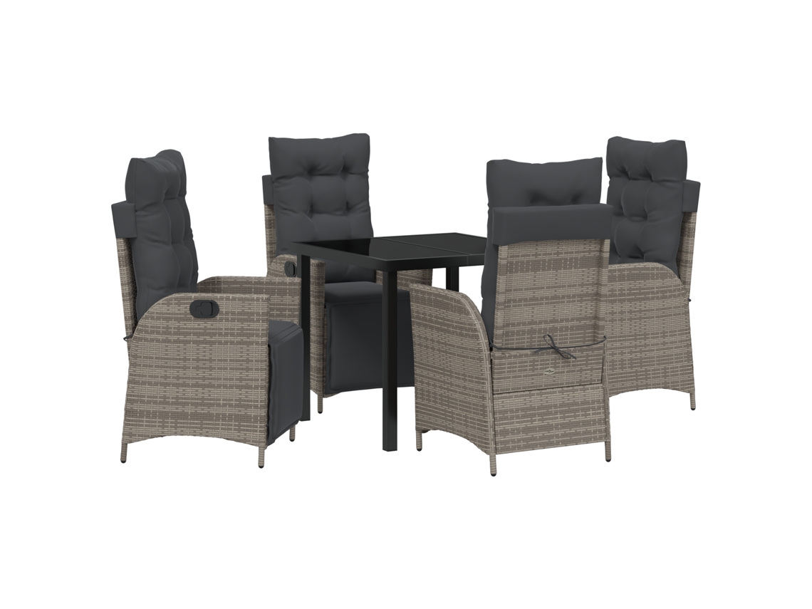 Conjunto 5 De Vidaxl Para Jantar De Jardim Cinza Vime Pe