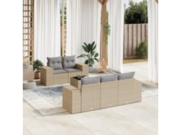 Vidaxl 6 Pcs Conjunto De Sofás P/ Jardim Com Almofadões Vime Pe Bege