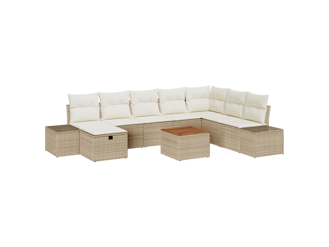 Conjunto 9 Conjunto De Sofá De Jardim Vidaxl Bege Vime Pe (319 X 209 X 85 Cm)