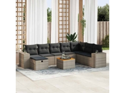 Vidaxl 9 Pcs Conjunto Sofás P/ Jardim Com Almofadões Vime Pe Cinzento
